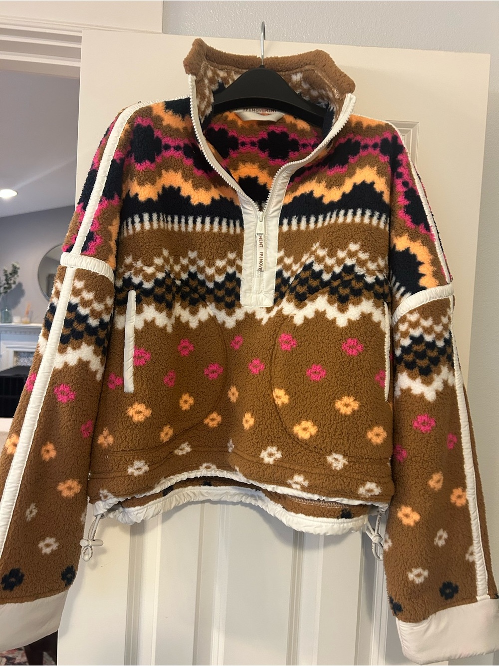 FP Movement by Free People Patterned Sherpa Half-Zip Pullover - Tan, Pink & Navy - Picture 5 of 5